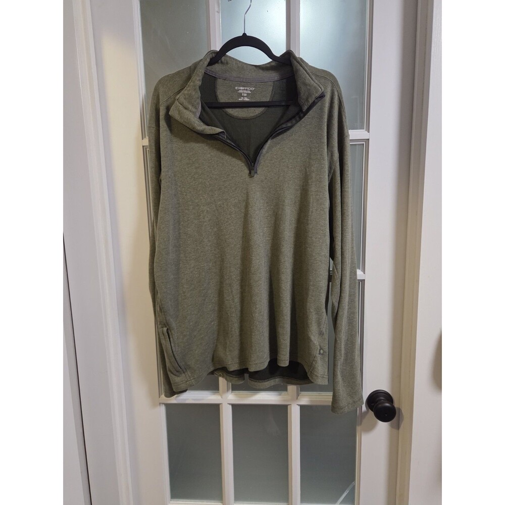 Mens Olive Green Exofficio Quarter Zip XXL Long Sleeve Pullover Outdoor Hiking